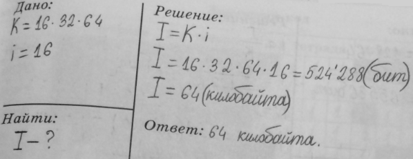 Изображение 70. Реферат, набранный на компьютере, содержит 16 страниц, на каждой странице 32 строки, в каждой строке 64 символа. Определите информационный объём статьи в кодировке...